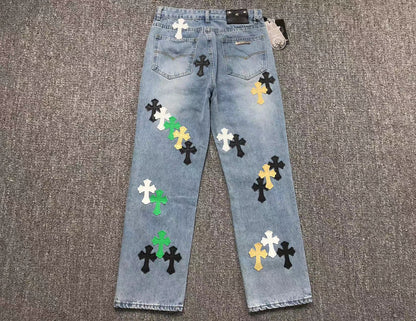 Chrome Hearts Cross Patch Jeans Blue Washed