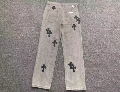 Chrome Hearts Cross Patch Jeans Grey