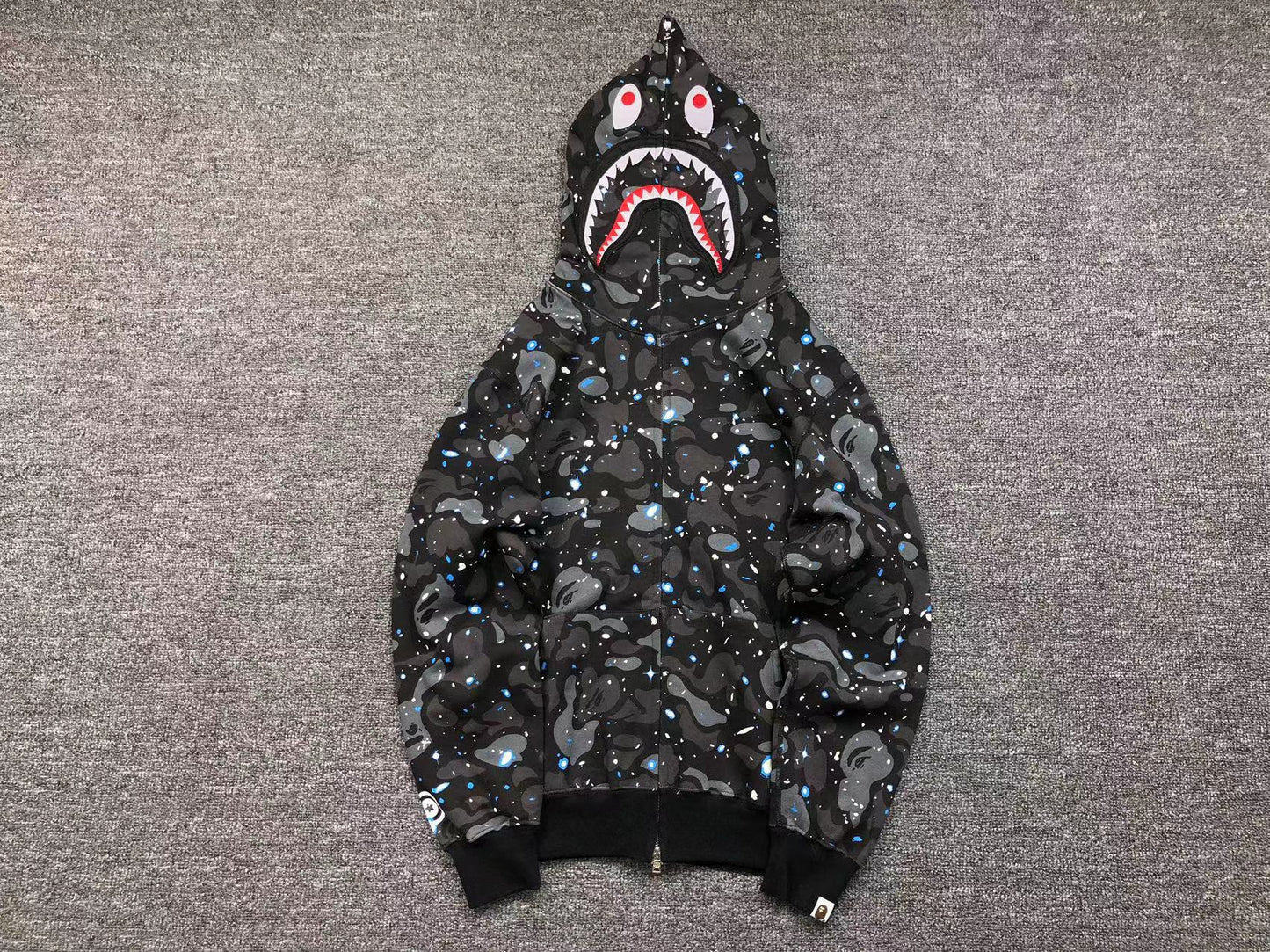 BAPE SPACE CAMO SHARK FULL ZIP HOODIE BLACK