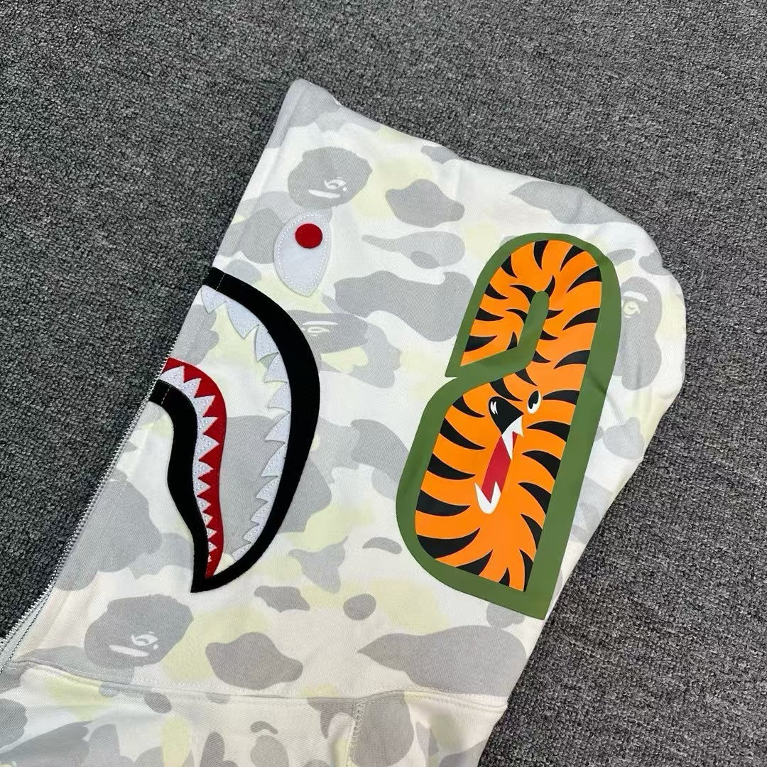 BAPE City Camo Tiger Shark Full Zip Hoodie White