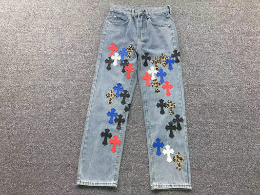 Chrome Hearts Cross Patch Jeans Blue