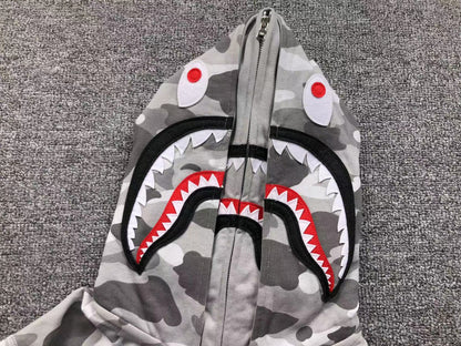 BAPE COLOR CAMO SHARK WIDE FULL ZIP DOUBLE HOODIE GRAY