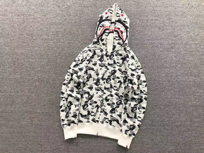 BAPE ABC CAMO DOUBLE SHARK FULL ZIP HOODIE GREY