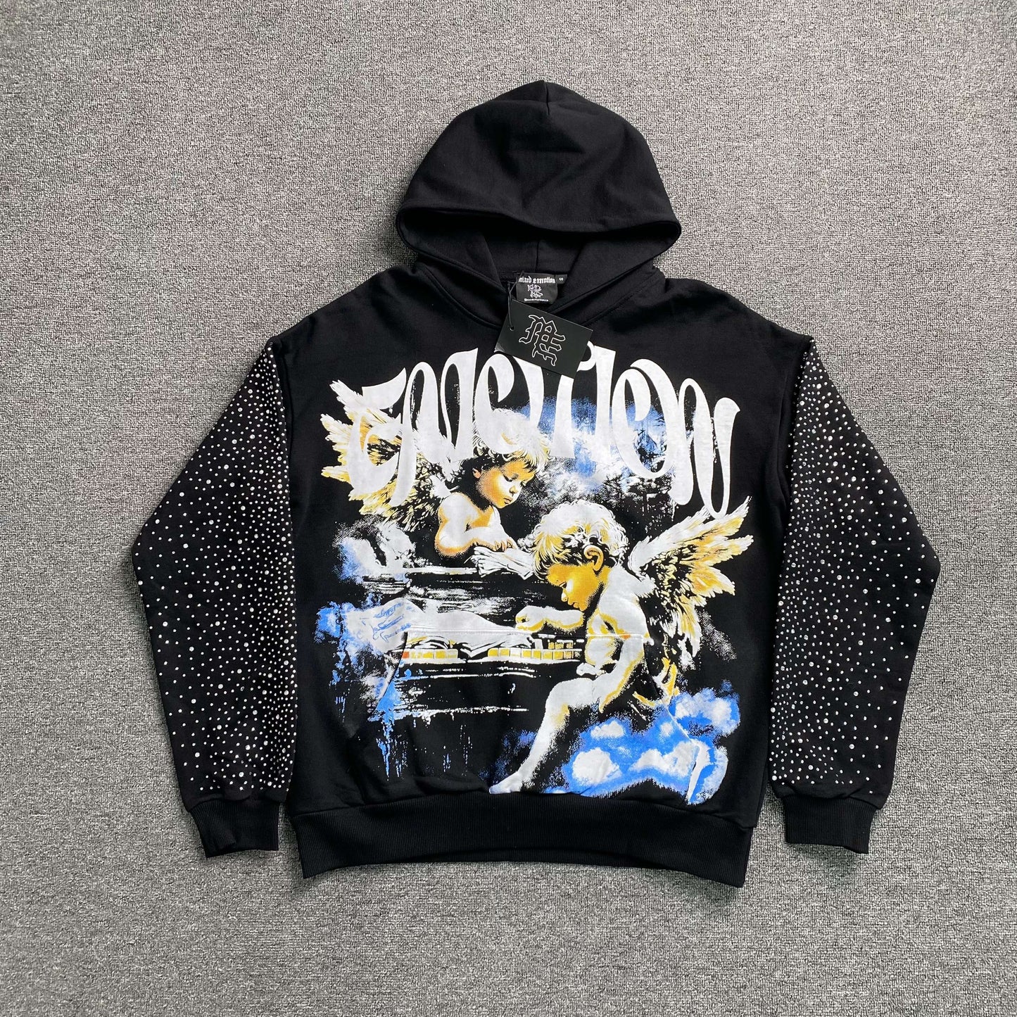 Mixed Emotion Fallen Angels Rhinestone Hoodie Black