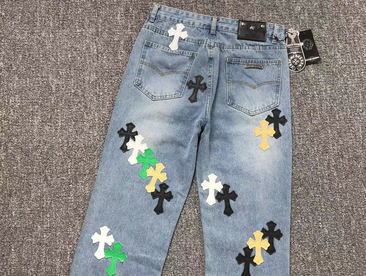 Chrome Hearts Cross Patch Jeans Blue Washed