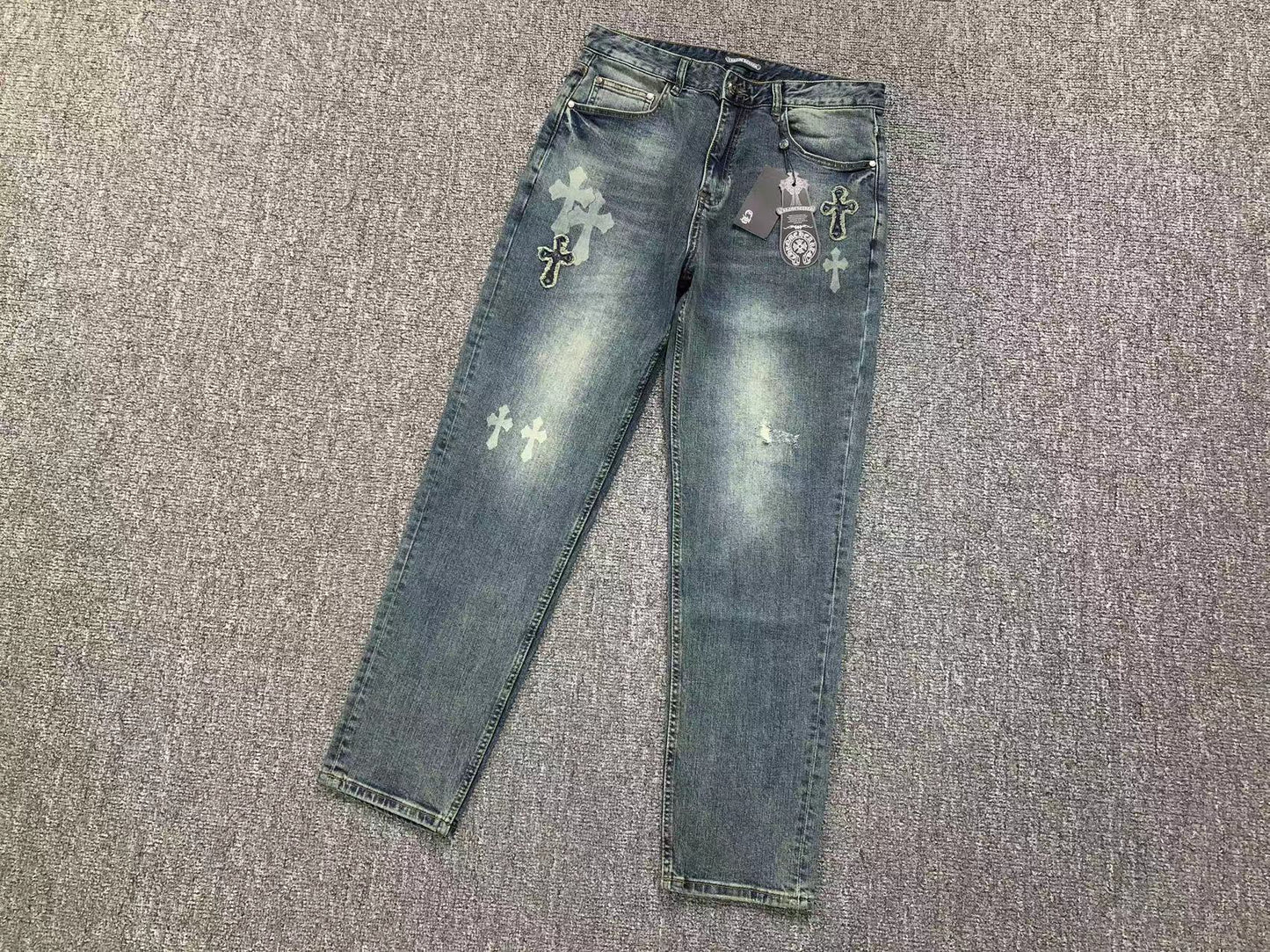 Chrome Hearts Cross Patch Jeans Blue Washed