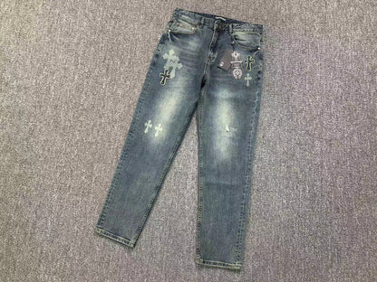 Chrome Hearts Cross Patch Jeans Blue Washed