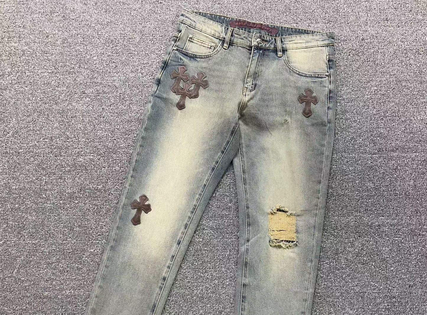 Chrome Hearts Cross Patch Jeans Blue Washed