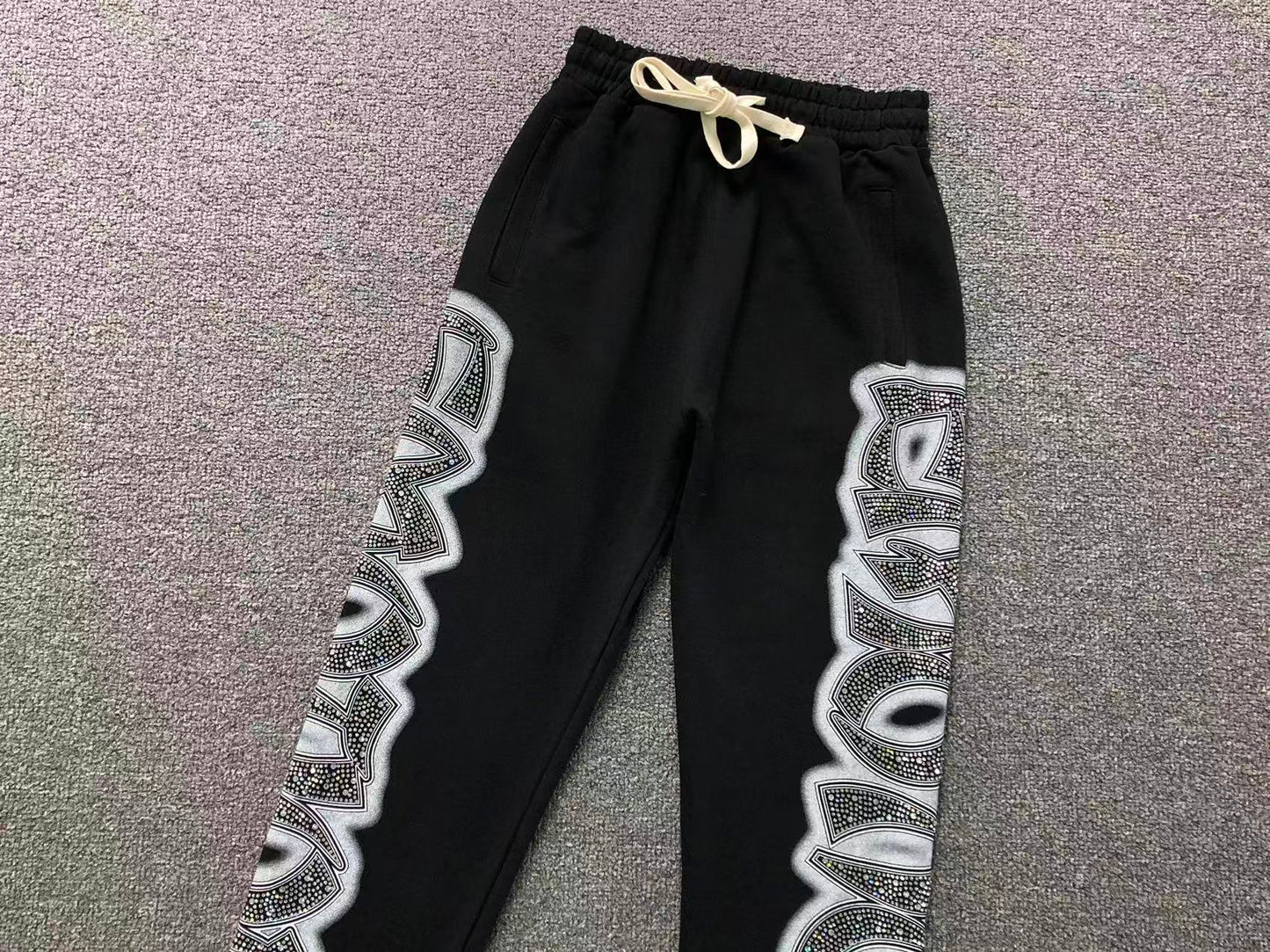 Mixed Emotion Midnight Rhinestone Sweatpants Black