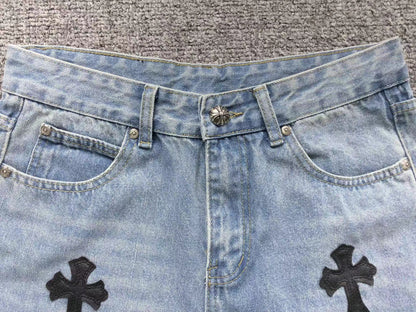 Chrome Hearts Cross Patch Jeans Blue Washed