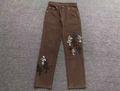 Chrome Hearts Zebra Cross Patch Jeans Brown