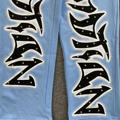 Mixed Emotion Graffiti Sweatpants Skyblue