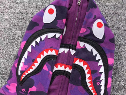 BAPE COLOR CAMO SHARK WIDE FULL ZIP DOUBLE HOODIE PURPLE