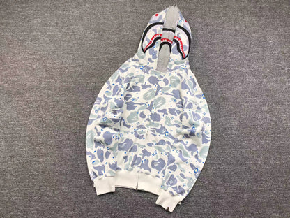 BAPE SPACE CAMO SHARK FULL ZIP DOUBLE HOODIE WHITE