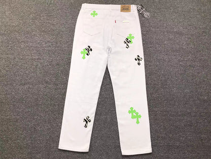 Chrome Hearts Zebra Cross Patch Jeans White