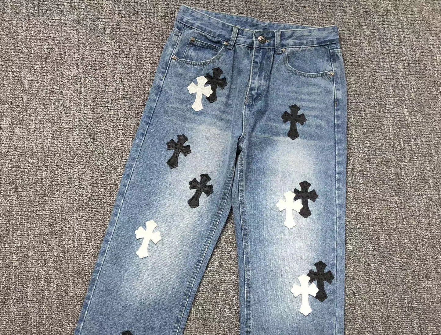 Chrome Hearts Cross Patch Jeans Blue Washed