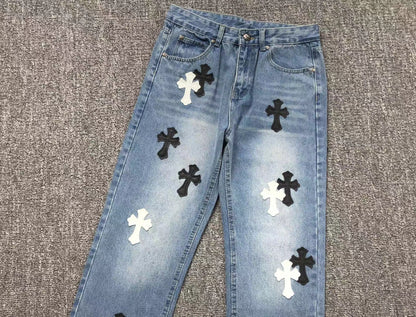 Chrome Hearts Cross Patch Jeans Blue Washed