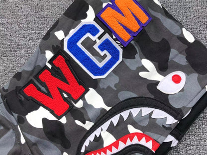 BAPE CITY CAMO SHARK WIDE FULL ZIP DOUBLE HOODIE BLACK