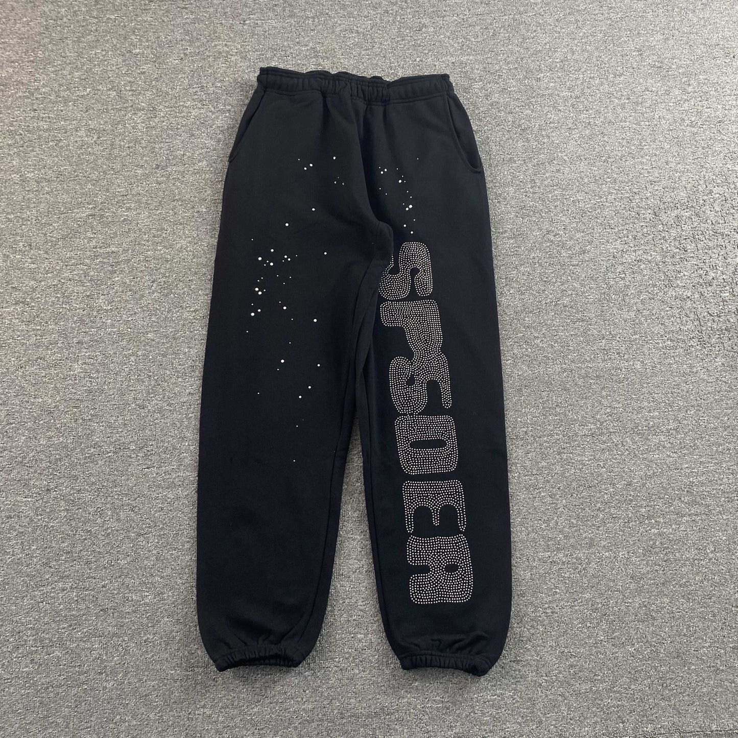 Sp5der Rhinestone Silk Sweatpants Black