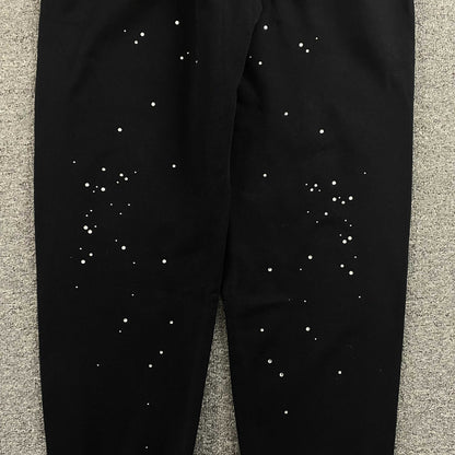 Sp5der Rhinestone Silk Sweatpants Black