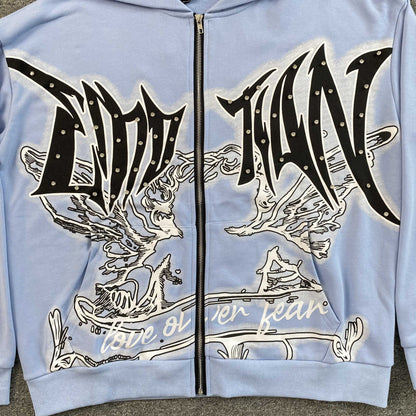 Mixed Emotion Graffiti Jacket Skyblue