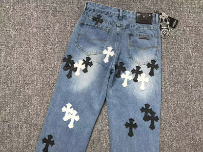 Chrome Hearts Cross Patch Jeans Blue Washed