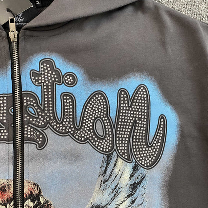 Mixed Emotion Rhinestone Jacket Grey