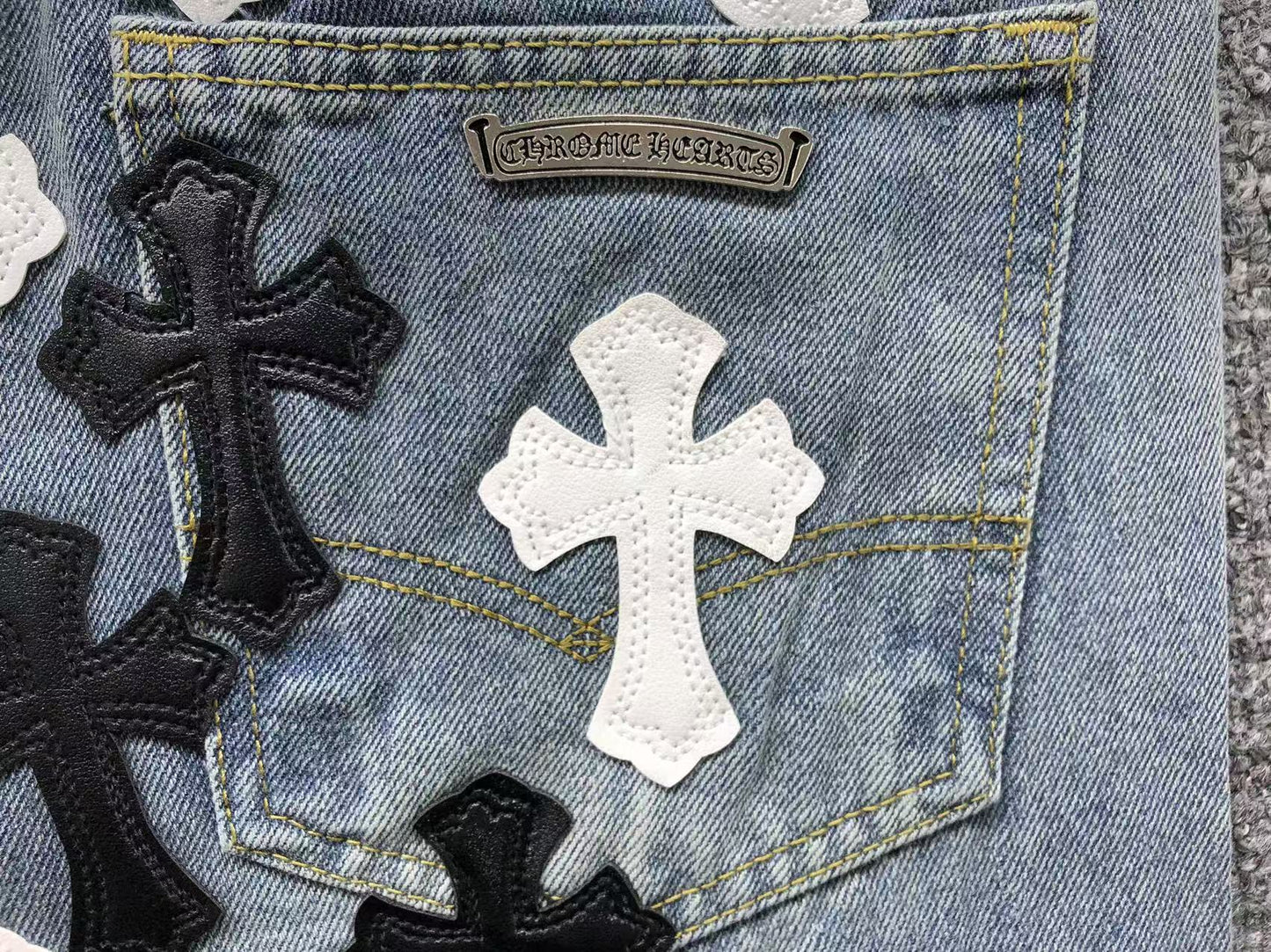 Chrome Hearts Cross Patch Jeans Blue Washed