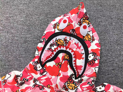 BAPE ABC CAMO HELLO KITTY SHARK FULL ZIP HOODIE PINK