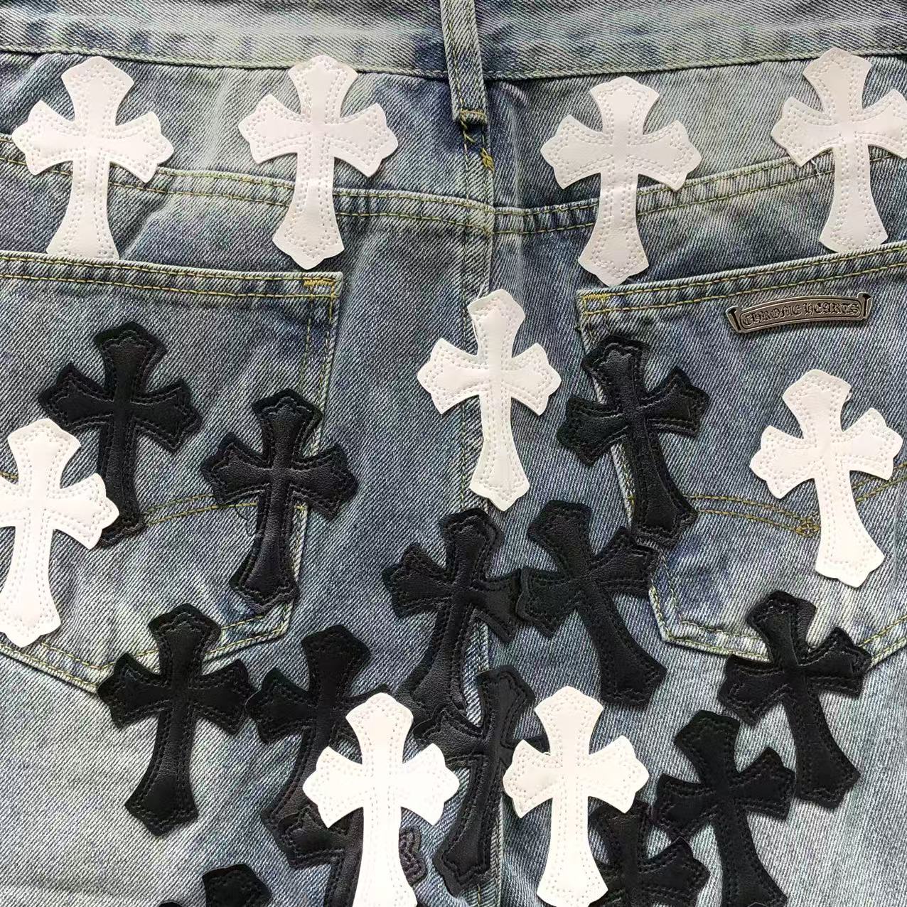 Chrome Hearts Cross Patch Jeans Blue Washed