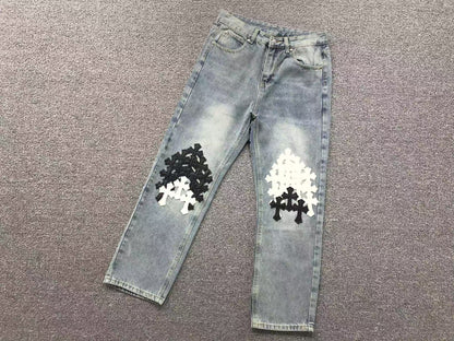 Chrome Hearts Cross Patch Jeans Blue Washed