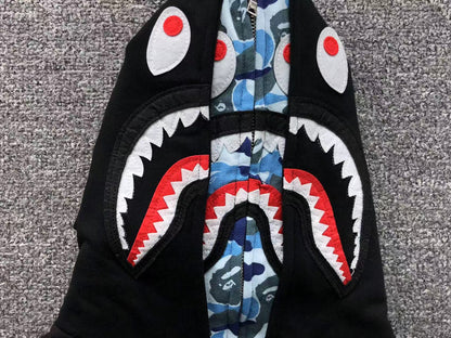 BAPE ABC SHARK FULL ZIP DOUBLE HOODIE BLACK BLUE