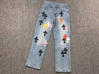 Chrome Hearts Cross Patch Jeans Blue