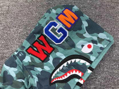 BAPE COLOR CAMO SHARK WIDE FULL ZIP DOUBLE HOODIE GREEN