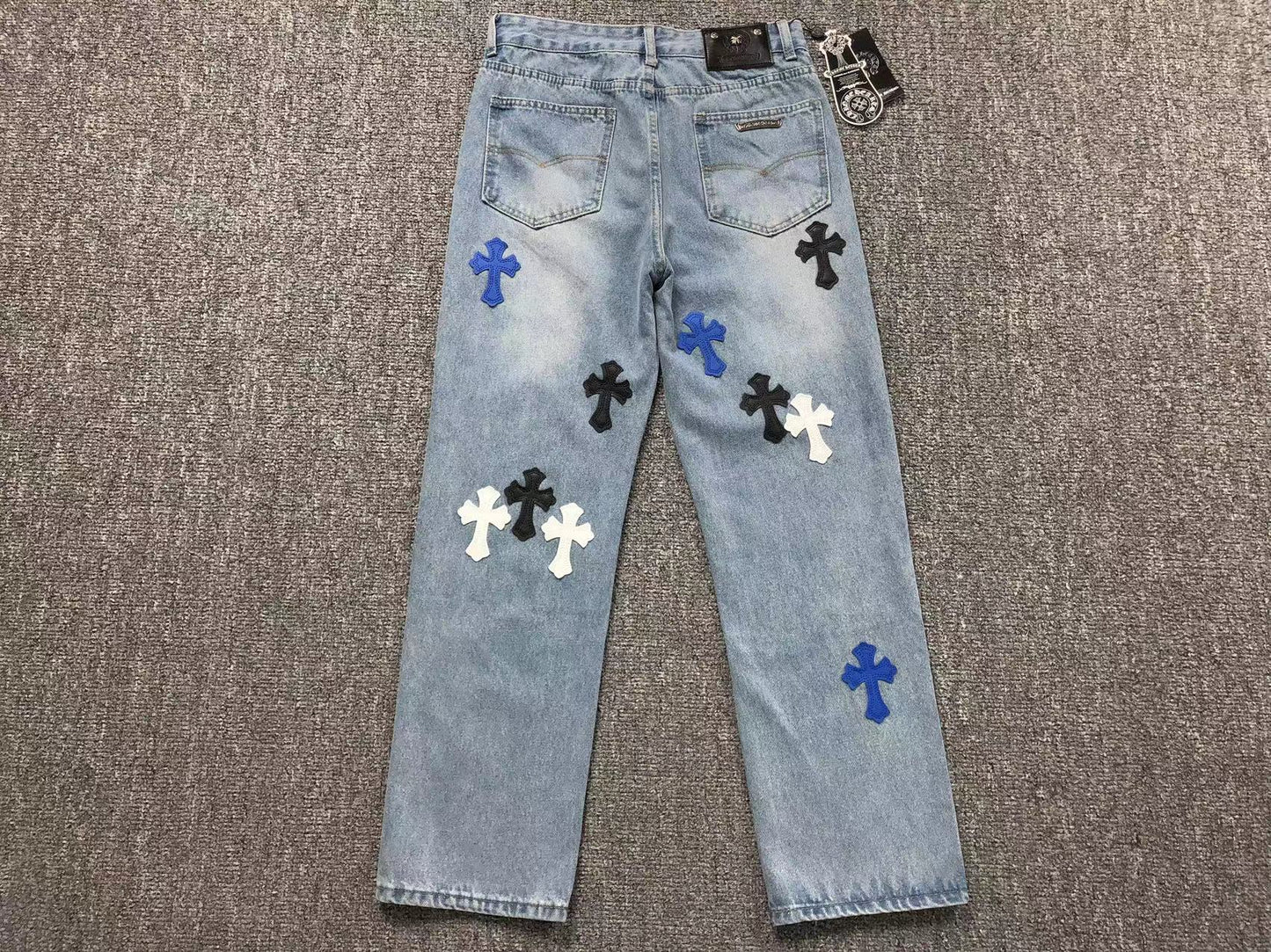 Chrome Hearts Cross Patch Jeans Blue Washed