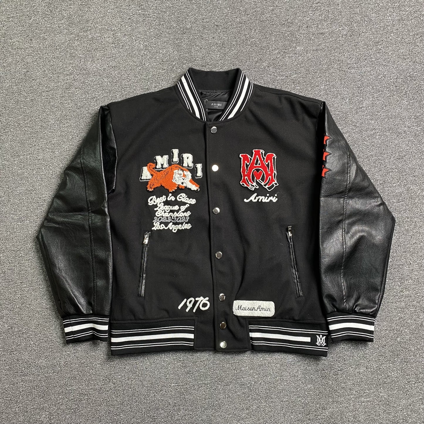 AMIRI LOGO PATCH VARSITY JACKET BLACK