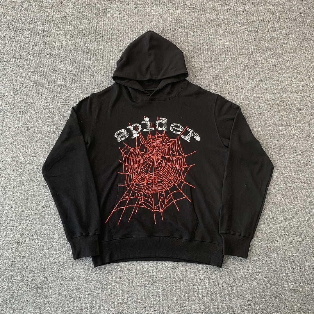 SP5DER OG RHINESTONE LOGO HOODIE BLACK