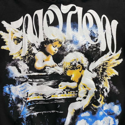 Mixed Emotion Fallen Angels Rhinestone Hoodie Black