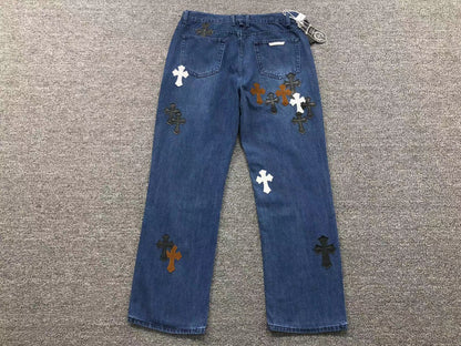 Chrome Hearts Cross Patch Jeans Blue