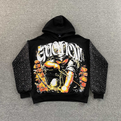Mixed Emotion Archer Rhinestone Hoodie Black