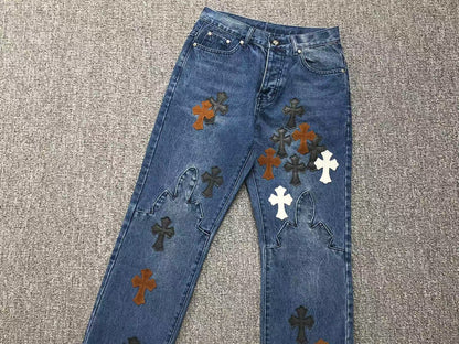 Chrome Hearts Cross Patch Jeans Blue