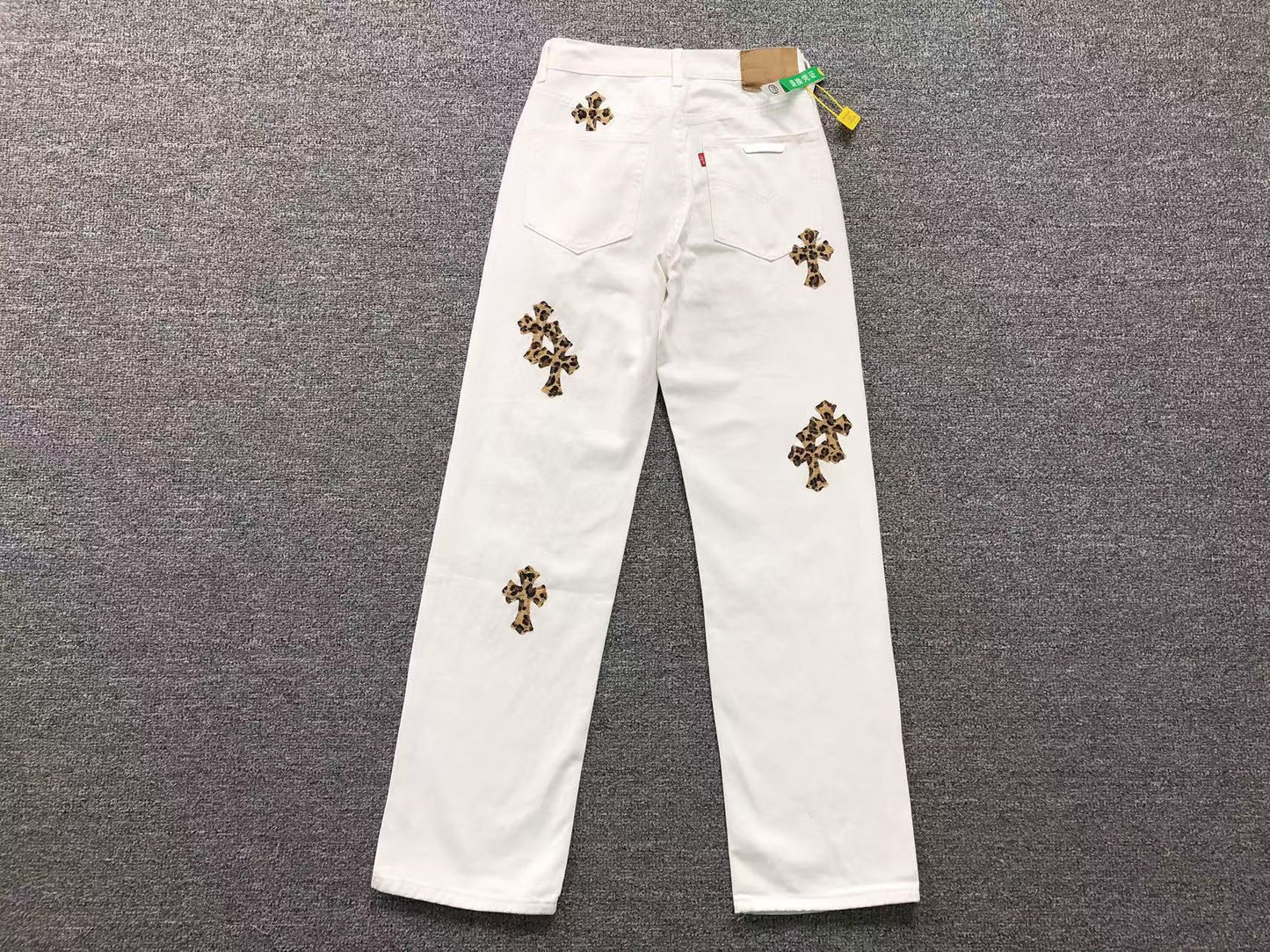 Chrome Hearts Leopard Cross Patch Jeans White