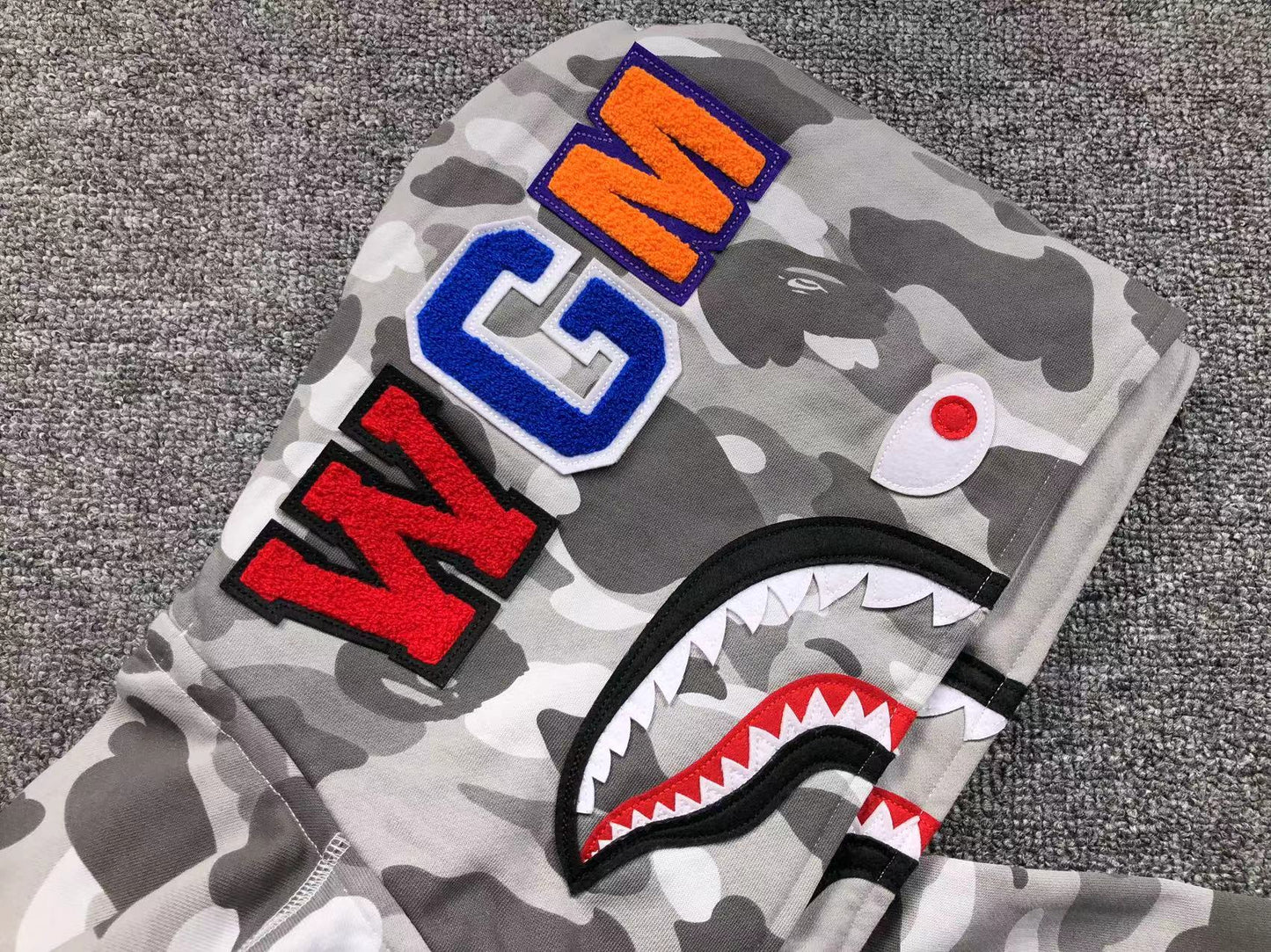 BAPE COLOR CAMO SHARK WIDE FULL ZIP DOUBLE HOODIE GRAY