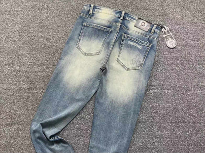 Chrome Hearts Cross Patch Jeans Blue Washed