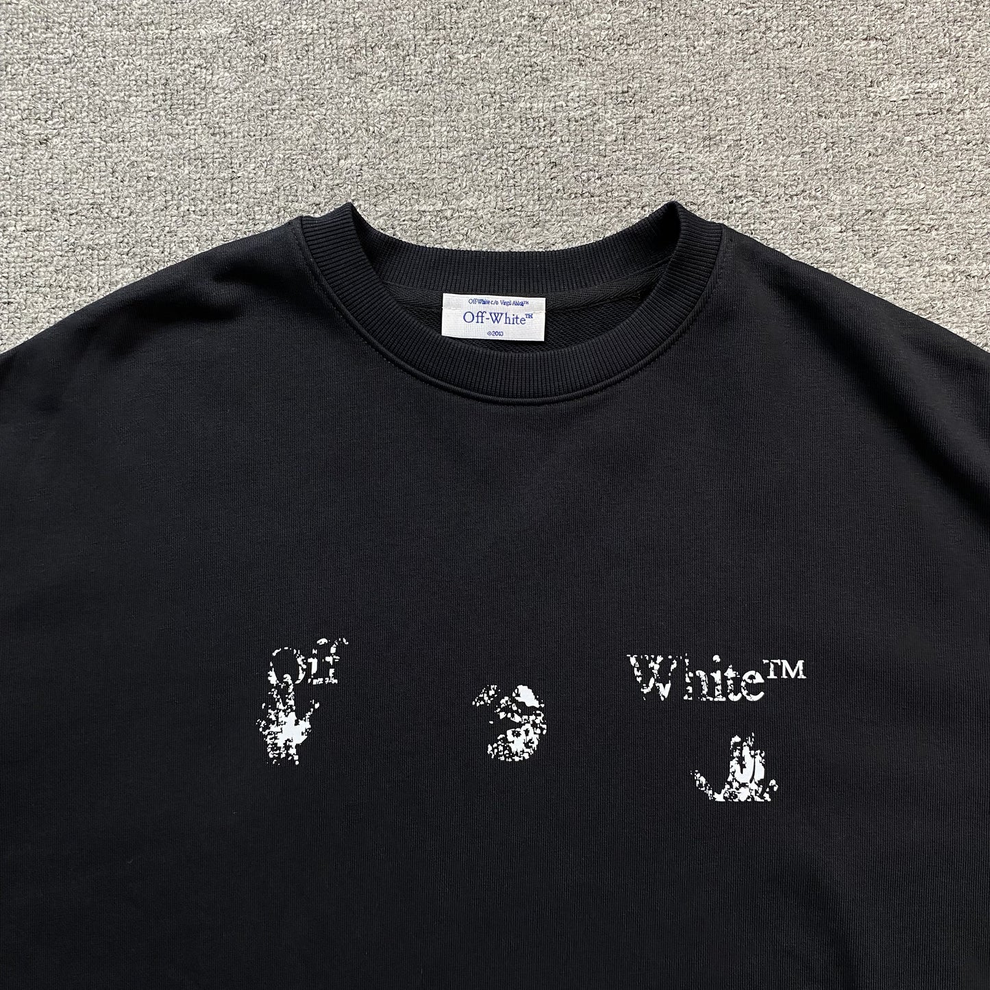 OFF WHITE FADED LOGO PRINT CREWNECK BLACK