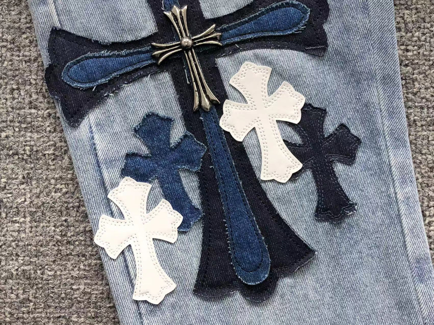 Chrome Hearts Cross Patch Jeans Blue