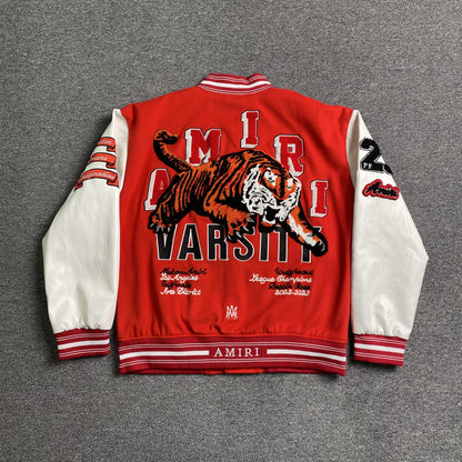 AMIRI LOGO PATCH VARSITY JACKET RED