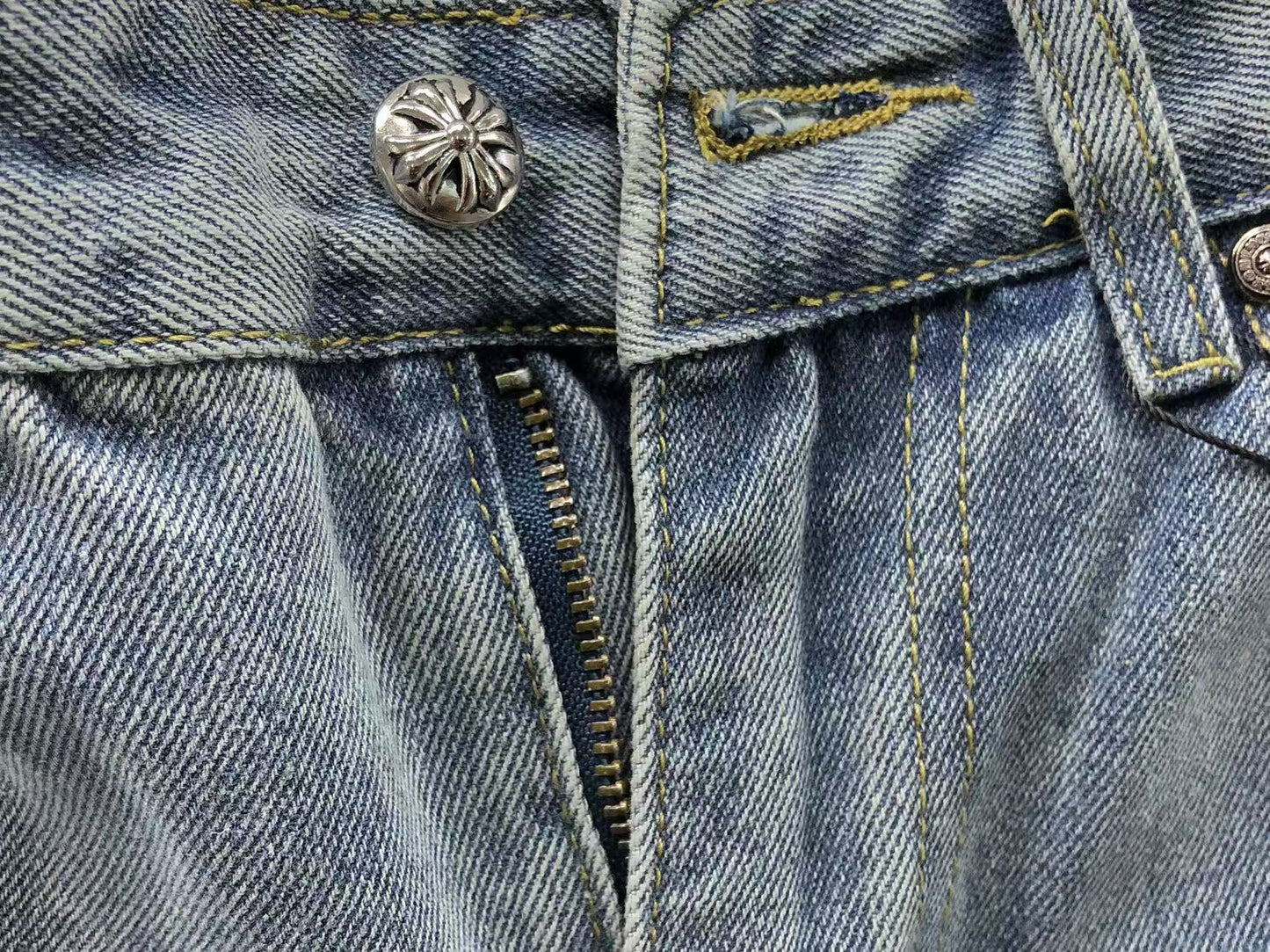 Chrome Hearts Cross Patch Jeans Blue Washed