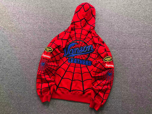 Supreme Vanson Leathers Spider-Man Zip Up Red