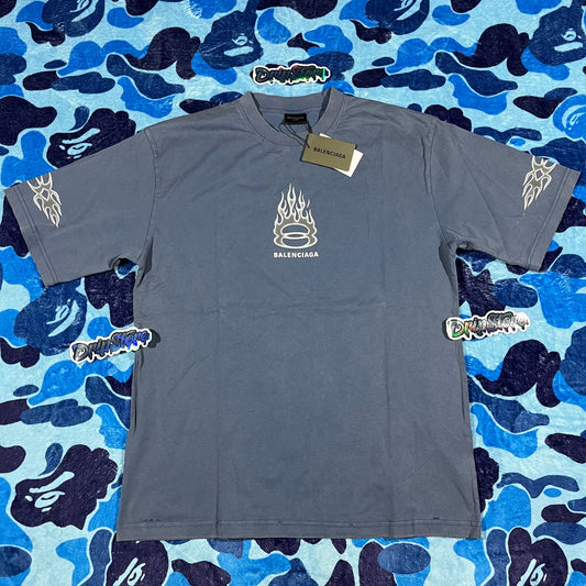 BALENCIAGA BURNING UNITY T-SHIRT BLUE